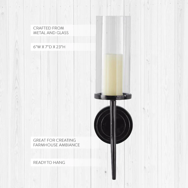 Black Metal Hurricane Candle Wall Sconce