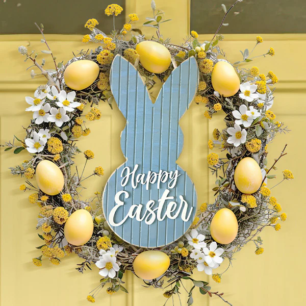16 inch Wood Carved Easter Door Hanger