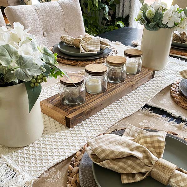 Rustic Wooden Tray  with Four Apothecary Jars | MADE IN THE USA