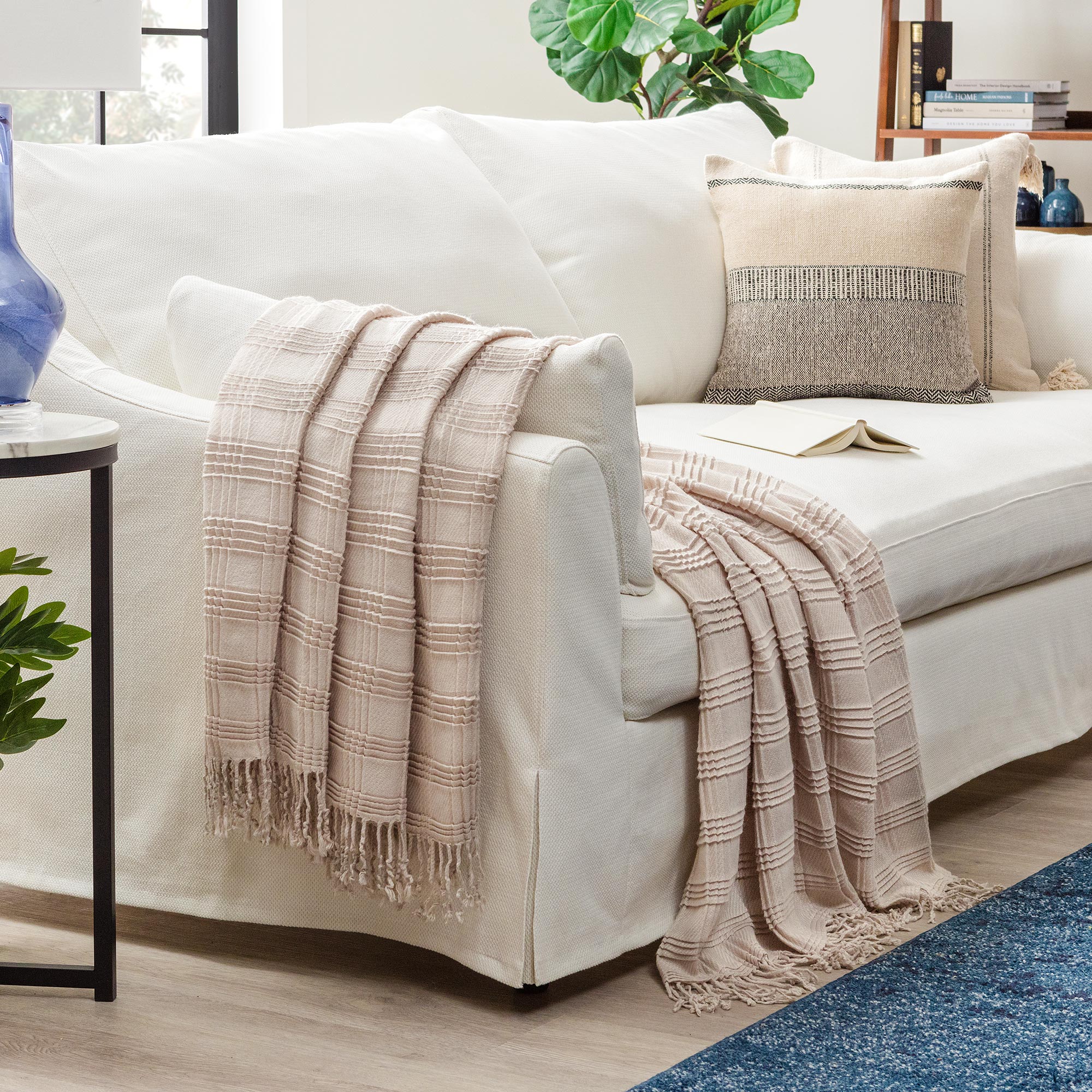 Pleated Plaid Throw Blanket